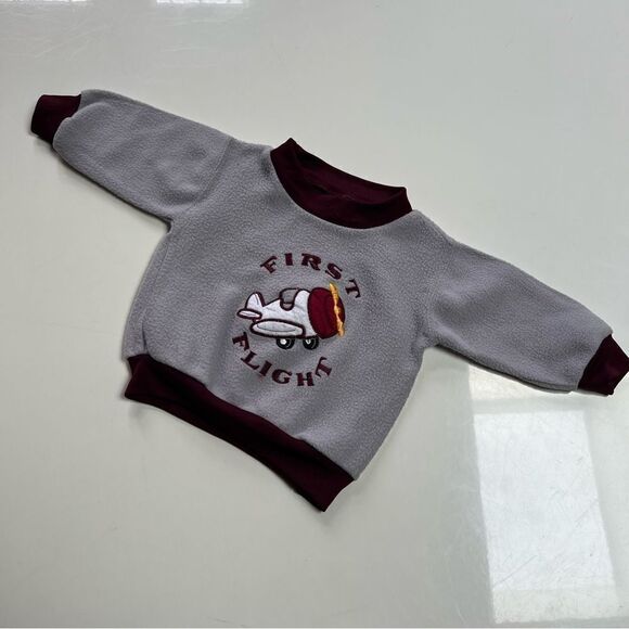 Vintage 1980s 1990s Fuzzy Crewneck Babys First Flight Airplane Travel Sweatshirt - Picture 2 of 6